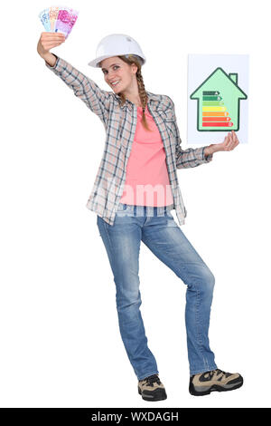 Builder avec un signe de cotation énergétique Banque D'Images