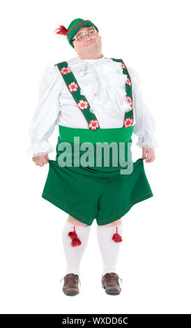 Funny gros homme portant des vêtements bavarois traditionnel allemand, isolated on white Banque D'Images