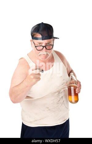 L'homme obèse en tee shirt sur fond blanc Banque D'Images