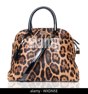 Luxury leopard femme bag isolated on white Banque D'Images