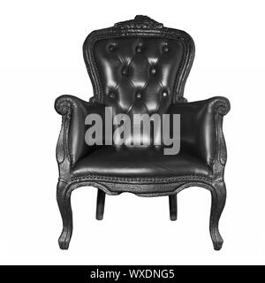 Fauteuil en cuir noir antique isolated on white Banque D'Images