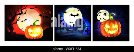 Les cartes avec des scènes d'halloween Illustration de Vecteur
