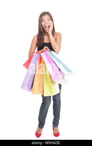 Shopping femme heureux isolé Banque D'Images