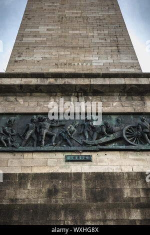 Des détails architecturaux de l'Édifice Wellington Testimonial obélisque dans le Phoenix Park de Dublin, Irlande sur une journée d'hiver Banque D'Images