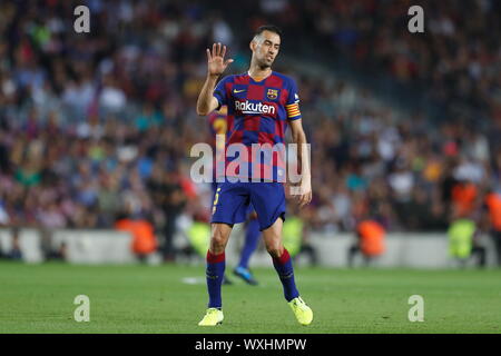 Sergio Busquets (Barcelone), le 14 septembre 2019 - Football : "La Liga espagnole Santander' match entre le FC Barcelone 5-2 FC Valence au Camp Nou à Barcelone, Espagne. (Photo de Mutsu Kawamori/AFLO) Banque D'Images