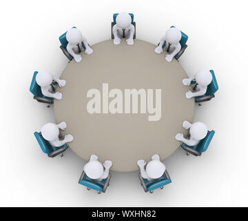 D'affaires 3d sont assis autour d'une table comme une réunion de bureau Banque D'Images