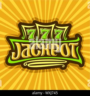 Pour l'affiche de vecteur : Jackpot Casino en ligne de jeu pour le logo sur fond de rayons de lumière, gamble signe avec lettrage - jackpot, gagner sur le tambour de la fente m Illustration de Vecteur