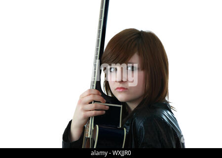 Rock Girl avec guitare isolated on white Banque D'Images