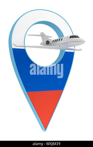 Avion privé avec code pin drapeau navigation la Russie. Le rendu 3D Banque D'Images