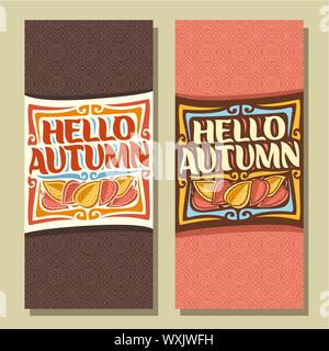 Bannières verticales vecteur pour l'automne Saison : 2 modèles avec fond brun, modèles avec lettrage en frame - bonjour l'automne, abstract pattern de tex Illustration de Vecteur