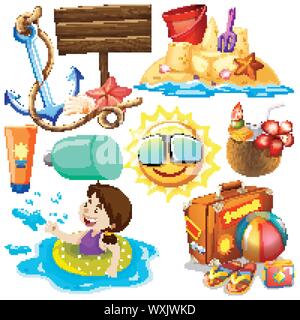 Ensemble d'objets isolés thème des vacances d'illustration Illustration de Vecteur