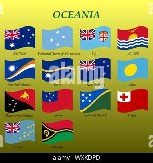 Ensemble de brandissant des drapeaux d'Océanie vector illustration Illustration de Vecteur