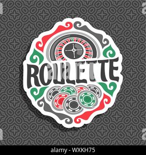 Logo Vector pour la Roulette gamble : roue de roulette européenne, tas de jetons de jeu pour parier sur la roulette, le lettrage - modèle sans couture. Illustration de Vecteur