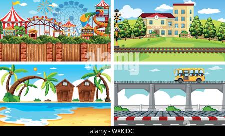 Ensemble de scènes dans la nature illustration réglage Illustration de Vecteur