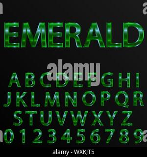 Alphabet rétro font. Effet émeraude des lettres et des chiffres. Jeu de caractères vectoriels Illustration de Vecteur