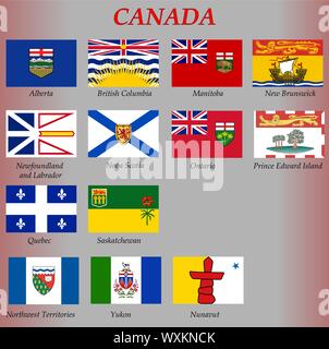 Tous les drapeaux des régions du Canada. illustrations vectorielles Illustration de Vecteur