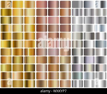 Ensemble d'argent or rose, réaliste et les gradients d'or. Vector collection métal pour frontière, cadre, conception de ruban Illustration de Vecteur