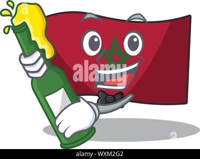 La bière avec drapeau maroc colle à mascot wall Illustration de Vecteur