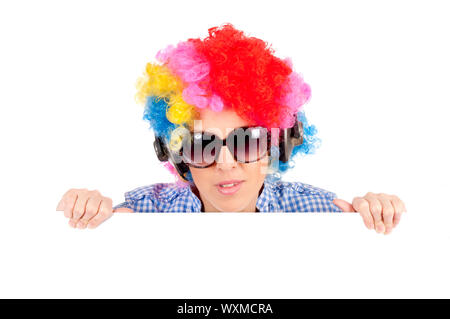 Clown femelle holding blank space Banque D'Images
