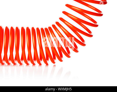 Spirale rouge fine orange flexible d'air utilisé pour outils pneumatiques. Isolé sur blanc avec reflet naturel. Banque D'Images