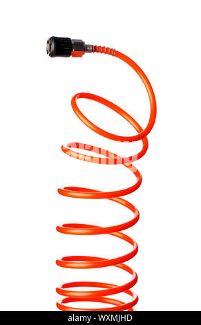 Spirale rouge fine orange flexible d'air utilisé pour outils pneumatiques. Banque D'Images