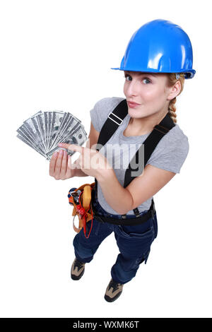 Electrician holding paie Banque D'Images