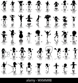 Silhouettes d'enfants dessinés à la main, icônes Banque D'Images