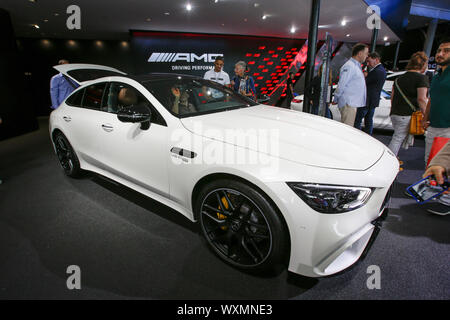 Le tuner allemand AMG affiche le Mercedes-AMG GT 63 S 4MATIC + coupé à la voiture de sport 2019 Internationale Automobil-Ausstellung (AAI). (Photo de Michael Debets / Pacific Press) Banque D'Images