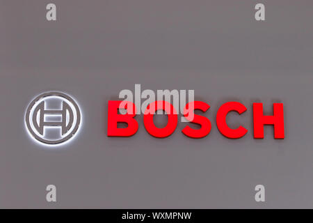 Francfort, Allemagne. Sep 12, 2019. Le logo de l'allemand Bosch fabricant au 2019 Internationale Automobil-Ausstellung (AAI). (Photo de Michael Debets/Pacific Press) Credit : Pacific Press Agency/Alamy Live News Banque D'Images