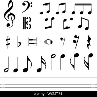 Ensemble de divers icône note de musique noir isolé. Illustration de Vecteur