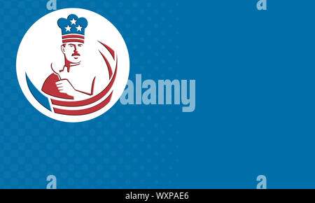 Illustration d'un chef cuisinier américain baker holding spatule face à l'avant avec des stars and stripes fait en style rétro. Banque D'Images