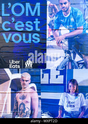 Campagne de promotion d'Uber Mange, sponsor de l'équipe de football de Marseille, l'Olympique de Marseille, Marseille, Bouches-du-Rhône, PACA, France Banque D'Images