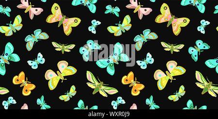 Forêt d'espèces exotiques de motif papillon pour la nature et les amateurs de jardin . Dessinés à la main, papillon, dispersés dans des tons pastel sur brown. Vecteur d'une maison, de la papeterie et de la mode. Illustration de Vecteur