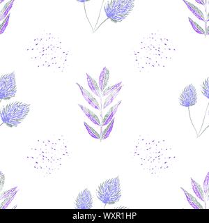 Violet pastel sélection des feuilles avec le résumé des points dans la gravure sur bois style design. Modèle vectoriel continu sur fond blanc. Super pour le bien-être, la Illustration de Vecteur