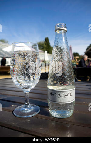 Harrogate Spa de l'eau minérale gazeuse, l'original de la ville thermale de l'eau de source depuis 1571 et le verre bouteille Banque D'Images