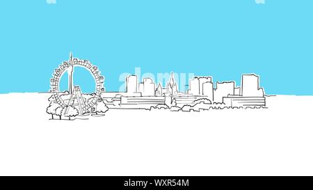 Vienne Autriche Skyline Panorama Vector croquis. Illustration dessinée à la main sur fond bleu. Illustration de Vecteur