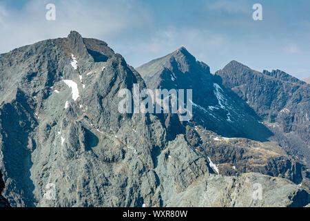 Sgurr Dearg et les Cuillin Ridge de la grande pierre pousse, Coire Lagan. Dans les montagnes Cuillin, Isle of Skye, Scotland, UK Banque D'Images