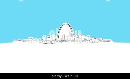 St Louis, Missouri Skyline Panorama Vector croquis. Illustration dessinée à la main sur fond bleu. Illustration de Vecteur