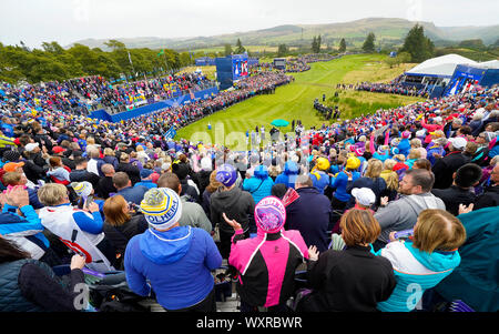 Solheim Cup 2019 au cours du Centenaire à Gleneagles en Ecosse, Royaume-Uni. Vue du stand du 1er tee le dimanche matin. Banque D'Images