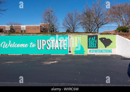 Spartanburg, USA - 25 février 2019 - Vue d'un mur publicitaire de Spartanburg, USA. Banque D'Images