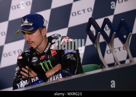 MAVERICK VIÑALES, coureur espagnol numéro 12 pour l'équipe MONSTER YAMAHA EN MOTOGP au cours de jeudi et dimanche Conférence de presse de la Motogp de Saint-marin UN Banque D'Images