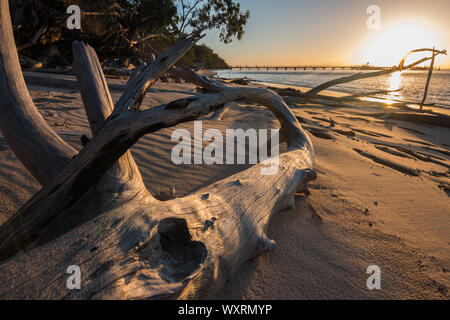 Coucher du soleil à Kingfisher Bay, Fraser Island, Australie Banque D'Images