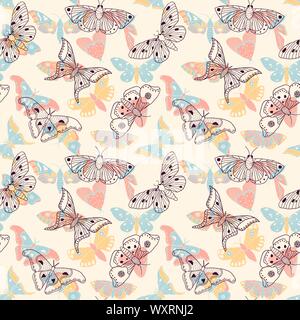 Avec motif papillons dessinés à la main, Illustration de Vecteur