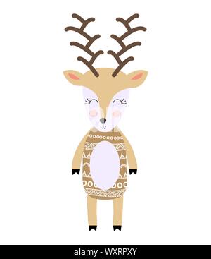 Poster avec cartoon cute deer pour enfants et amusant slogan dans un style scandinave. Graphiques dessinés à la main, zoo. Illustration de Vecteur