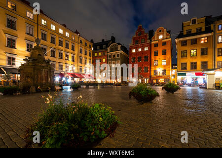 Stockholm, Suède. Septembre 2019. Stockholm, Suède. Septembre 2019. Une vue panoramique de la place Stortorget au coucher du soleil Banque D'Images