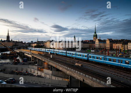 Stockholm, Suède. Septembre 2019. Une vue de la gare de métro dans le centre-ville au coucher du soleil Banque D'Images