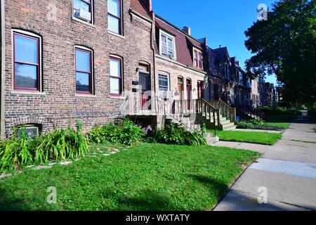 Chicago, Illinois, USA. Un bloc résidentiel de maisons unifamiliales dans le quartier ouvrier de Pullman. Banque D'Images