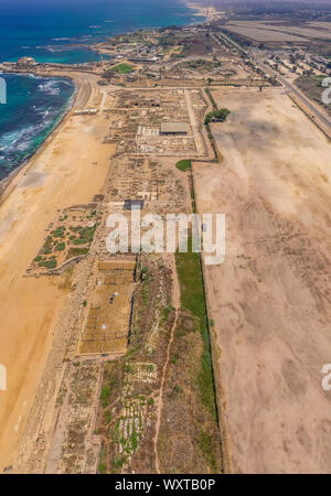 Casarea Maritima Israël vieille ruines romaines et byzantines en Israël panorama aérien Banque D'Images