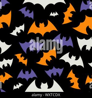 Motif de fond vecteur silhouettes avec les chauve-souris pour halloween design. Happy Halloween. Seammles essaim modèle de chauves-souris sur le fond noir. Illustration de Vecteur