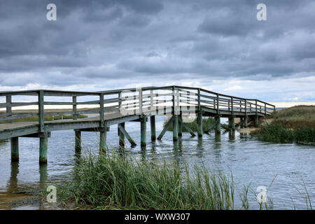 Passerelle en bois de ronde à plage de Ridgevale, Nantucket Sound, Cape Cod, New England, USA Banque D'Images